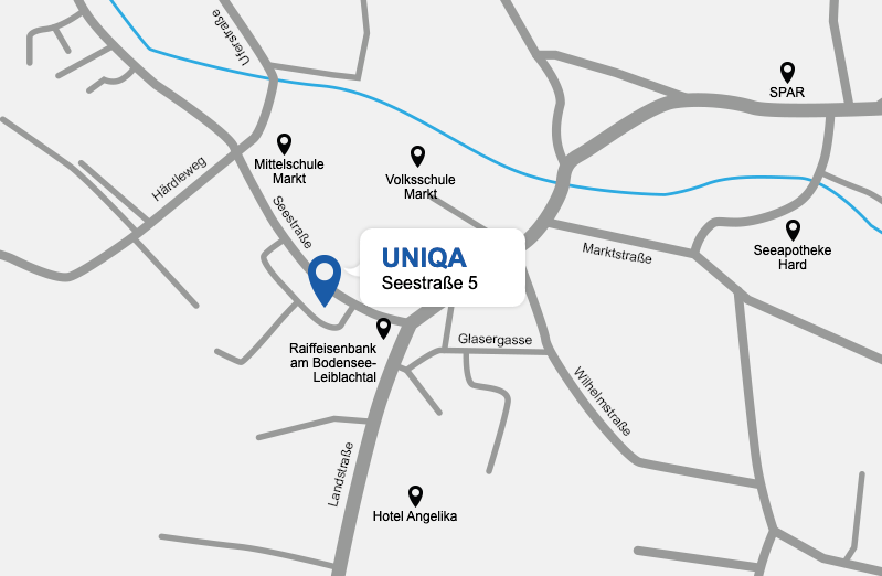 Eine Gezeichnete Karte vom Standort der UNIQA Generalagentur Burger und Partner..